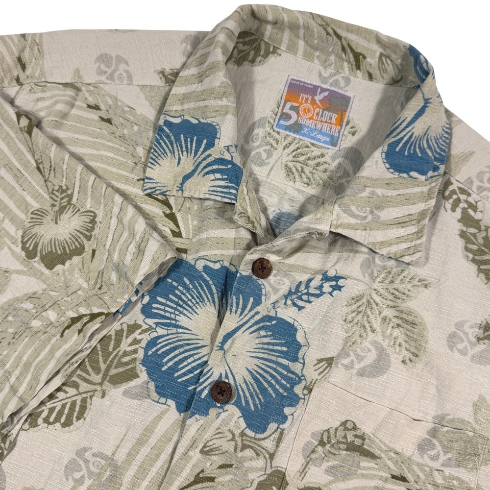 Its 5 OClock Somewhere Mens XL Silk Tropical Vacation Floral Button Up‎ Shirt